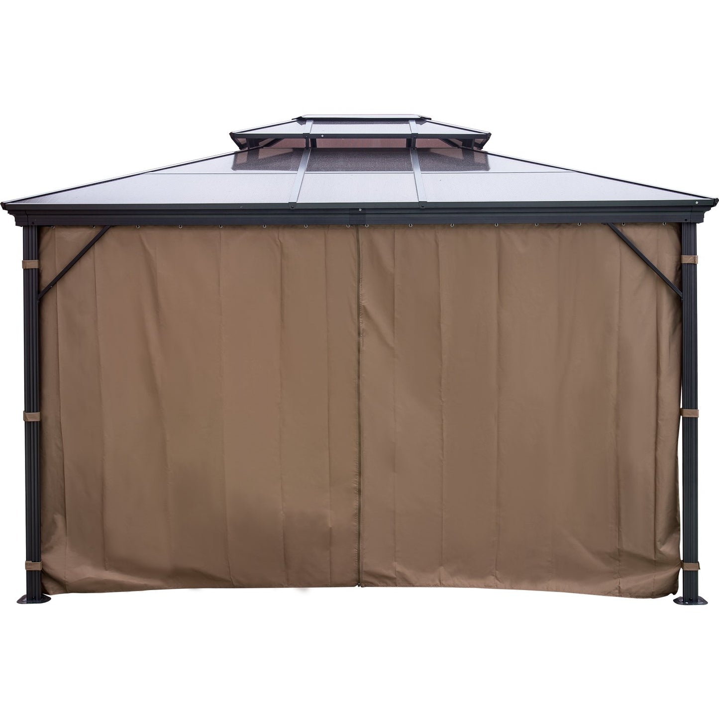 Patio Gazebo 10x12ft Hardtop Gazebo Gazebo with Mosquito Netting Outdoor Gazebo Patio Tent Garden Winds Replacement Canopy Double Tier Roof Canopy Gazebos For Patios Garden Home Lawn Brown