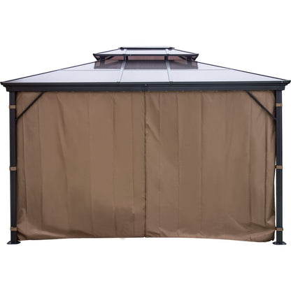 Patio Gazebo 10x12ft Hardtop Gazebo Gazebo with Mosquito Netting Outdoor Gazebo Patio Tent Garden Winds Replacement Canopy Double Tier Roof Canopy Gazebos For Patios Garden Home Lawn Brown