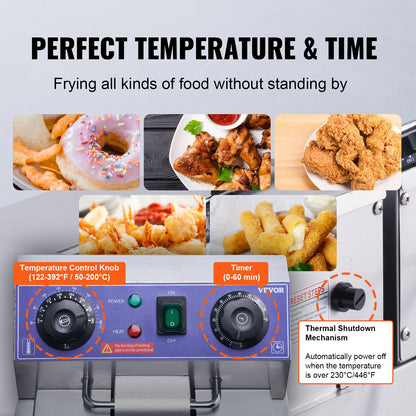 Commercial Electric Deep Fryer Countertop Deep Fryer with Dual Tanks 6000W