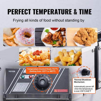 Commercial Electric Deep Fryer Countertop Deep Fryer Dual Detachable Tanks