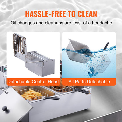 Commercial Electric Deep Fryer Countertop Deep Fryer Dual Detachable Tanks