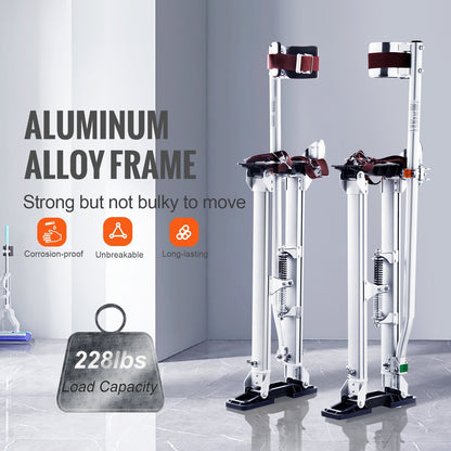 Drywall Stilts, 61 cm-102 cm Adjustable Aluminum Tool Stilts with Protective Knee Pads, Durable and Non-slip Work Stilts for Sheetrock Painting, Walking, Taping, Silver