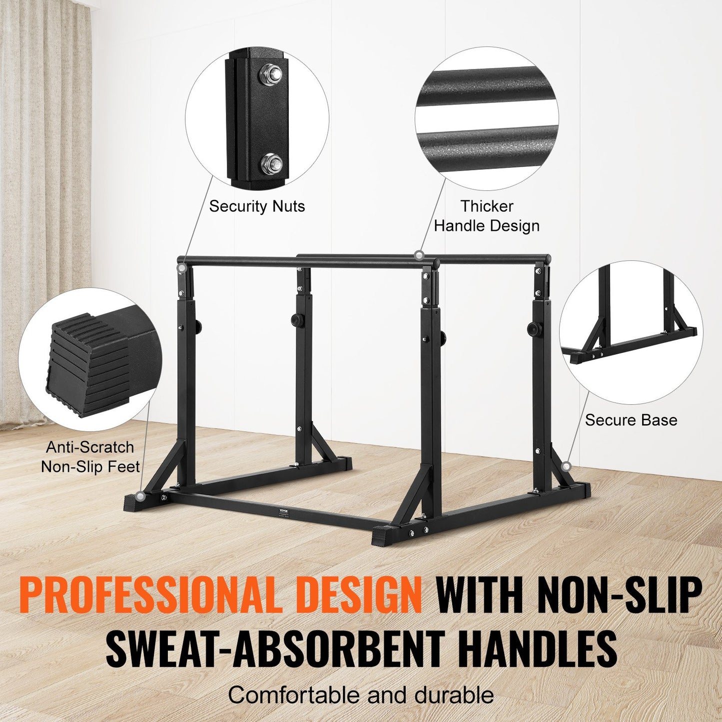 Dip Bar, 363 kg Capacity, Heave Duty Dip Stand Station with Adjustable Height, Fitness Workout Dip Bar Station Stabilizer Parallette Push Up Stand, Parallel Bars for Strength Training Home Gym