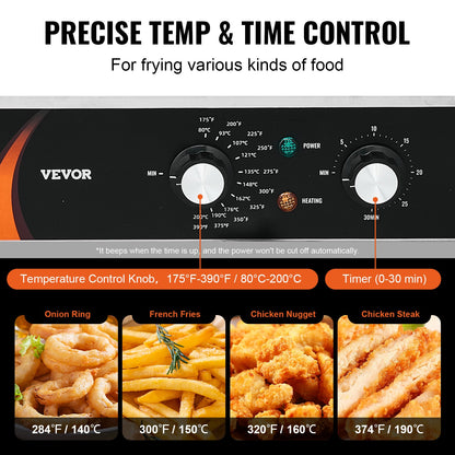 Kommersiell fritös, elektrisk bänkfritös med dubbla tankar, 3500W, 2 x 9Qt / 8,5L dubbeloljefritös med 2 korgar, 1 mm förtjockat rostfritt stål, tids- och temperaturkontroll, för köksrestaurangbruk