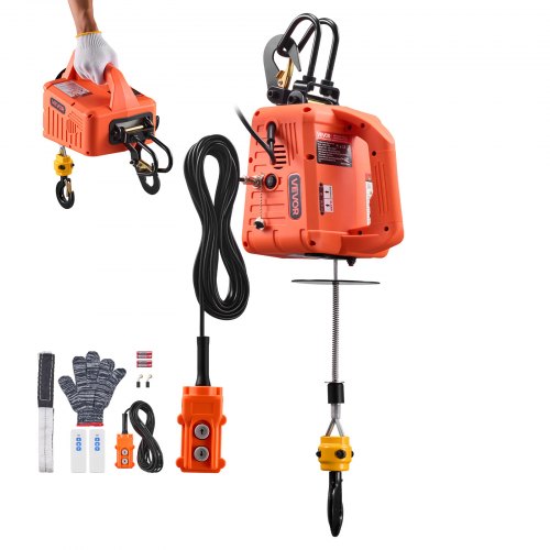 3-in-1 Electric Hoist Winch, 500 kg Capacity, 1500W Portable Electric Power Winch, 7.6 m Lifting Height, 5 m/min with Manual, Wired & Wireless Remote Control for Factory, Warehouss, Garage