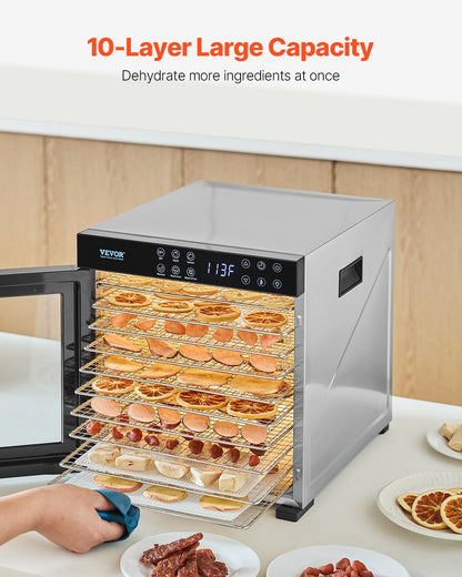 Food Dehydrator Machine, 10 Stainless Steel Trays, 1000W Electric Food Dryer with Adjustable Temperature & 24-Hour Timer, Freeze Dryer for Jerky, Meat, Fruit, Vegetables, Herbs, Dog Treats
