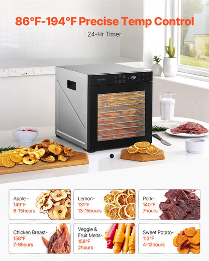 Food Dehydrator Machine, 10 Stainless Steel Trays, 1000W Electric Food Dryer with Adjustable Temperature & 24-Hour Timer, Freeze Dryer for Jerky, Meat, Fruit, Vegetables, Herbs, Dog Treats