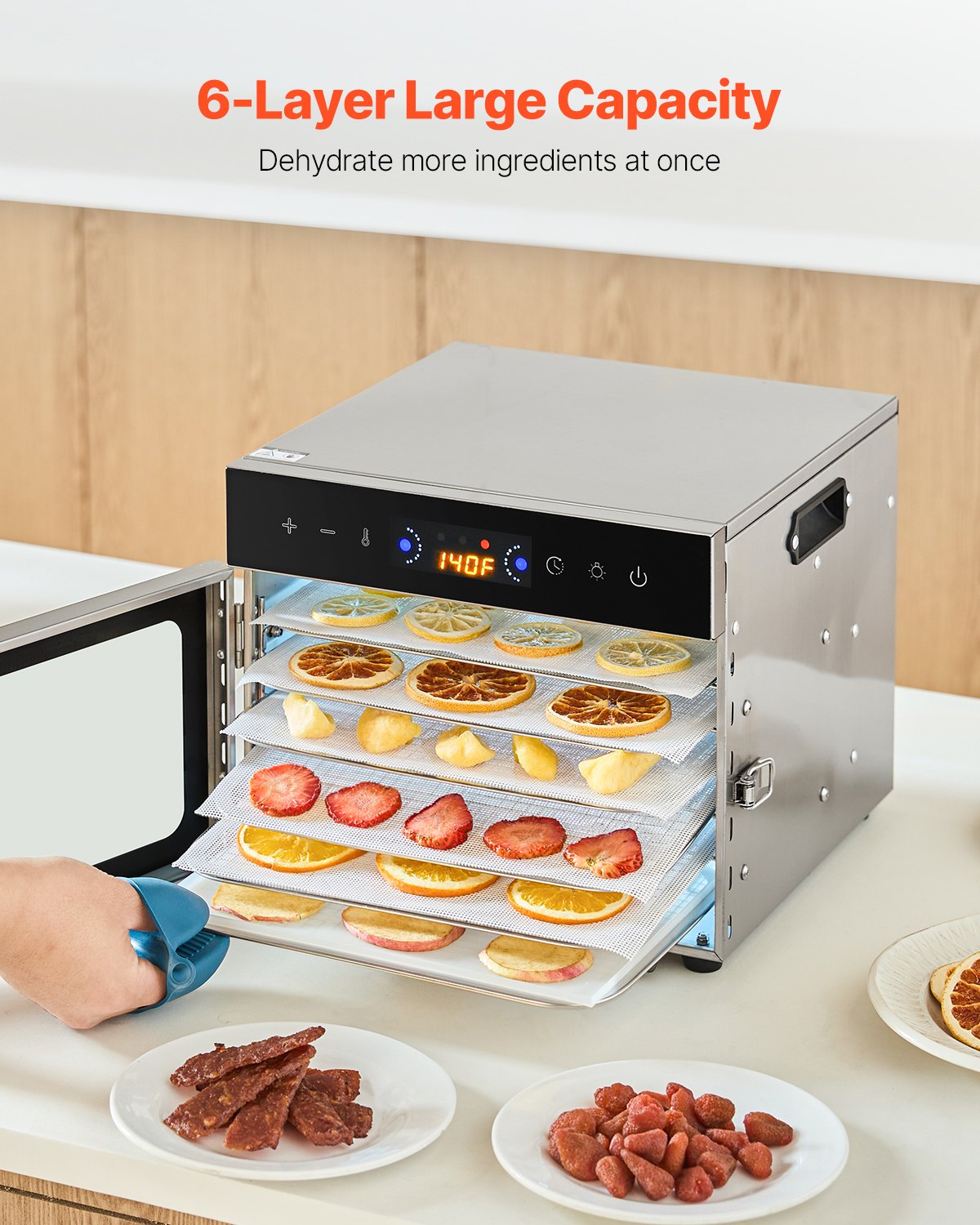 Food Dehydrator Machine, 6 Stainless Steel Trays, 400W Electric Food Dryer with Adjustable Temperature & 24-Hour Timer, Freeze Dryer for Jerky, Meat, Fruit, Vegetables, Herbs, Dog Treats