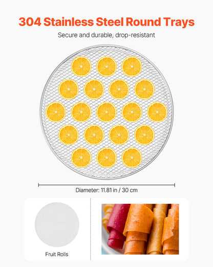 Roterande torkmaskin för livsmedel, 12 brickor i rostfritt stål, 800W elektrisk torktumlare med justerbar temperatur och 24-timmars timer, frystork för jerky, kött, frukt, grönsaker, örter, hundgodis