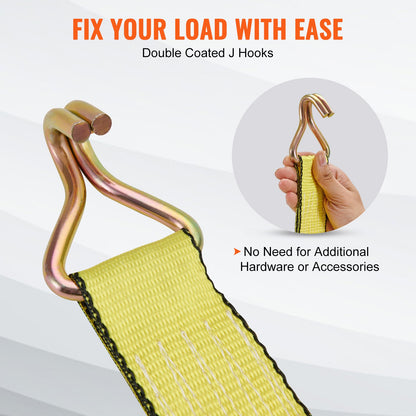 Spärrband (4-pack), 10000 lb brottstyrka, dubbel J-krok inkluderar 4 premium 2" x 27' spärrband med vadderade handtag, för förflyttning av last, apparater, trädgårdsutrustning