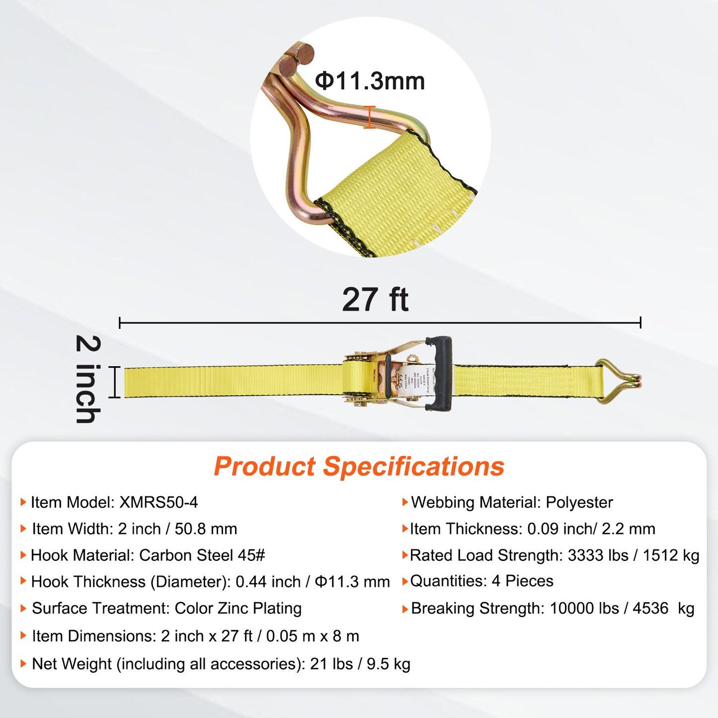 Spärrband (4-pack), 10000 lb brottstyrka, dubbel J-krok inkluderar 4 premium 2" x 27' spärrband med vadderade handtag, för förflyttning av last, apparater, trädgårdsutrustning