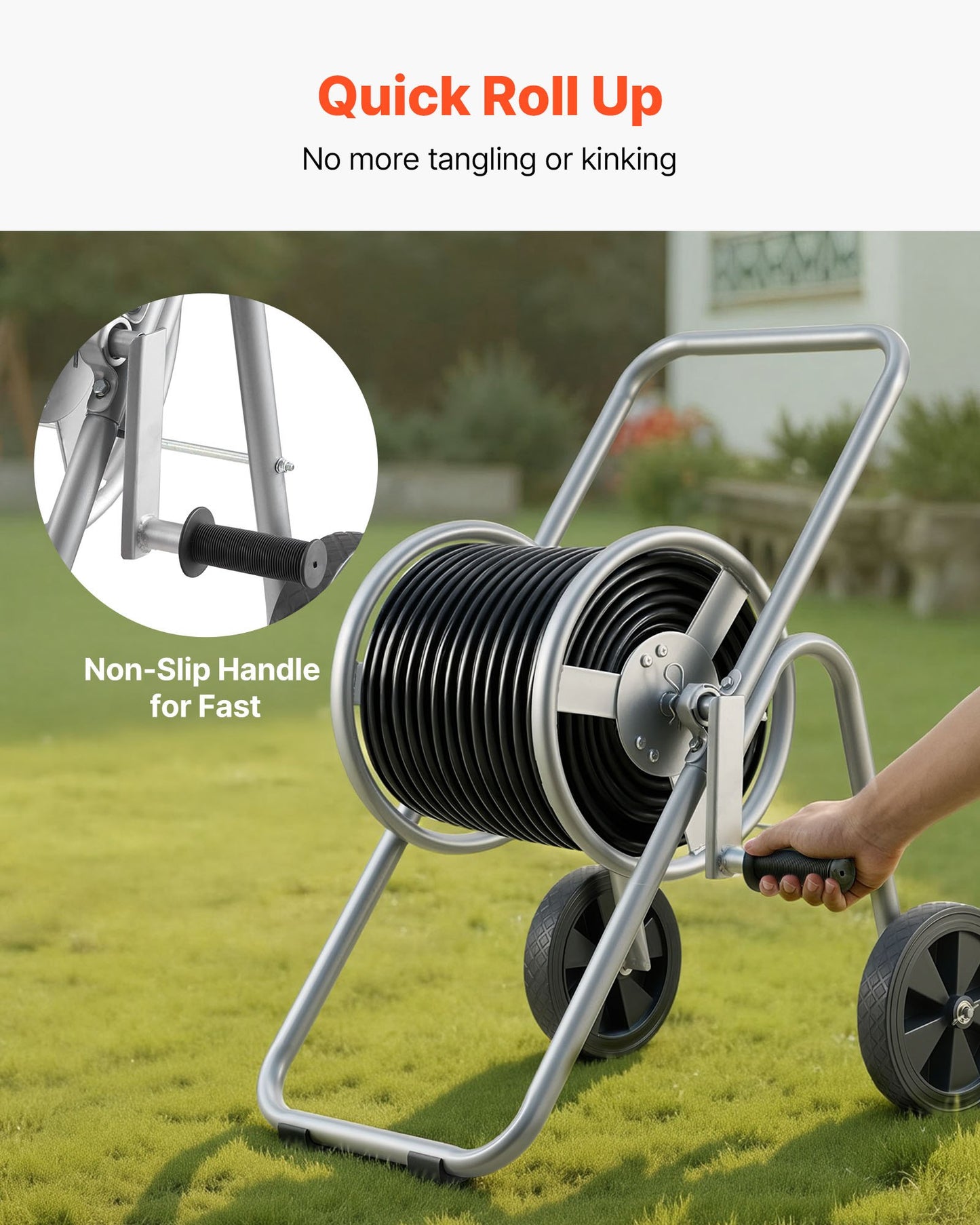 Slangvagn, rymmer upp till 175 fot 5/8'' slang (slang ingår ej), trädgårdsvattenslangvagnar mobila verktyg med hjul, kraftig pulverlackerad stål utomhusplantering för trädgård, gård, gräsmatta