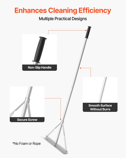 Landskapsräfsa, 1510 mm handtag, 508 mm brett huvud, stort och kraftigt vattenpass i aluminium, asfaltsräfsa för asfalt- och markutjämning, betongbeläggning, sandutjämning, inga tänder
