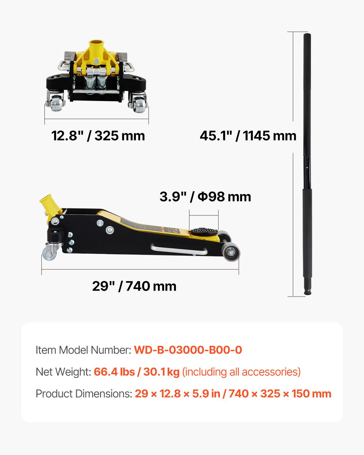 Domkraft, 3 tons lågprofilsdomkraft, racingdomkraft i aluminium och stål med dubbla kolvar, snabblyftpump, lyftområde för domkraft 90 mm-500 mm