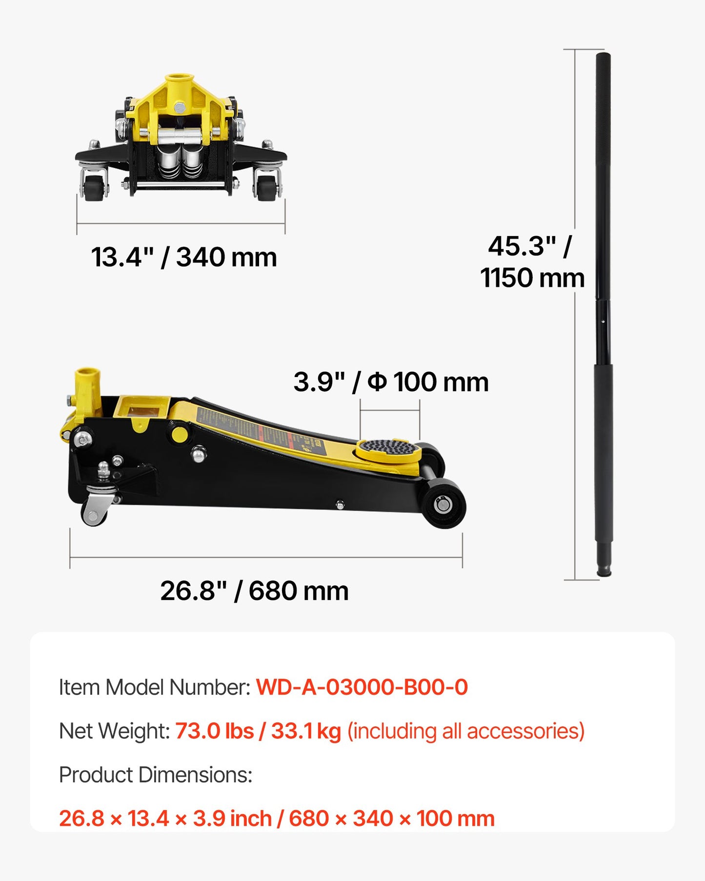 Floor Jack, 3 Ton Low Profile Floor Jack, Heavy-duty Steel Racing Floor Jack with Dual Pistons Quick Lift Pump, Floor Jack Lifting Range 3.35"-19.69"