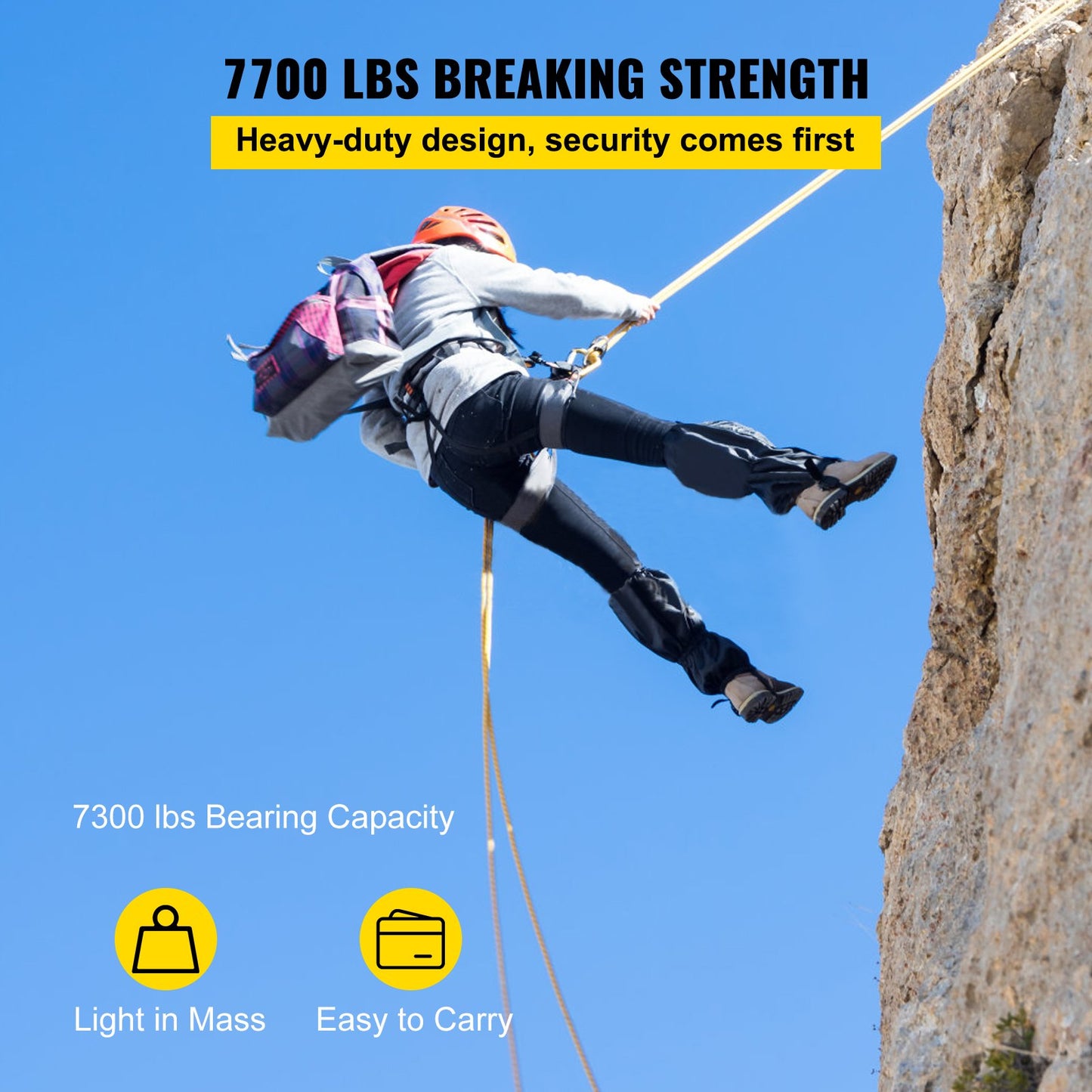 Dubbelt remblock och repsats, 12 mm x 30 m flätad lina, dubbelt remsystem, 35 kN brottstyrka för tornarbete, lyftning, utbildning, utomhusapplikationer