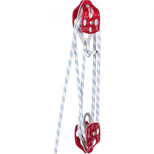 Twin Sheave Block and Tackle 0.43-0.5Inch 100-200Ft Twin Sheave Block with Braid Rope 30-35KN 6600-7705LBS Double Pulley Rigging (1/2" x 200')