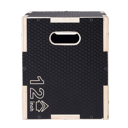 3-i-1 plyometrisk hopplåda, 16/14/12 tums träplyolåda, plattform och hoppningsagilitylåda, halkfri fitnessövningsbox för hemmagymträning, konditionsstyrketräning, svart