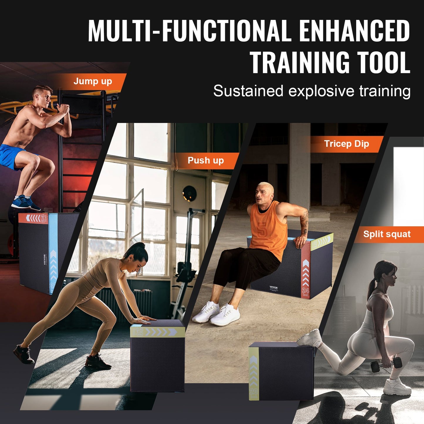 3-i-1 plyometrisk hopplåda, 30/24/20 tums bomullsplyobox, plattforms- och hoppningsagilitybox, halkfri fitnessövningsbox för hemmagymträning, konditionsstyrketräning, svart