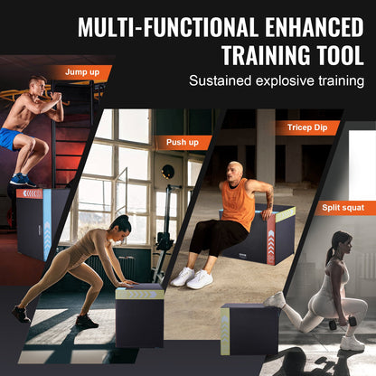 3-i-1 plyometrisk hopplåda, 30/24/20 tums bomullsplyobox, plattforms- och hoppningsagilitybox, halkfri fitnessövningsbox för hemmagymträning, konditionsstyrketräning, svart