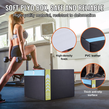 3 in 1 Plyometric Jump Box, 30/24/20 Inch Foam Plyo Box, Platform & Jumping Agility Box, Anti-Slip Fitness Exercise Step Up Box for Home Gym Training, Conditioning Strength Training, Black