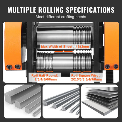 Rolling Mill, 1.77"/45 mm Jewelry Rolling Mill Machine, 1: 2.4 Gear Ratio, 3-in-1 Multi-function Rolling Mill, 0-6 mm Press Thickness for Metal Jewelry Making Sheet Square Wire Semicircle