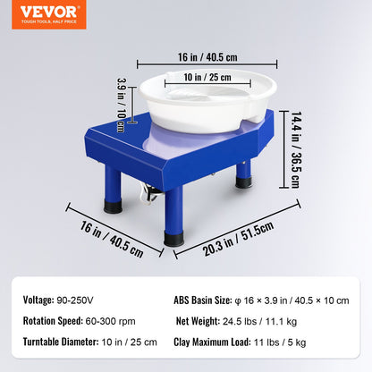 Drejskiva 24,9 cm Keramisk skiva Fotpedal Skulpturverktyg Förkläde 350W