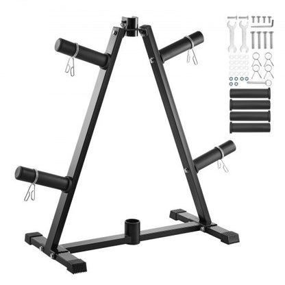 Weight Plate Rack, A Frame Weight Plate Tree for 2-Inch Weight Plates, Standard Weight Plate Tree, 300 lbs Load Capacity Weight Storage Holder, Home Gym Barbell Rack Storage Stand, Black