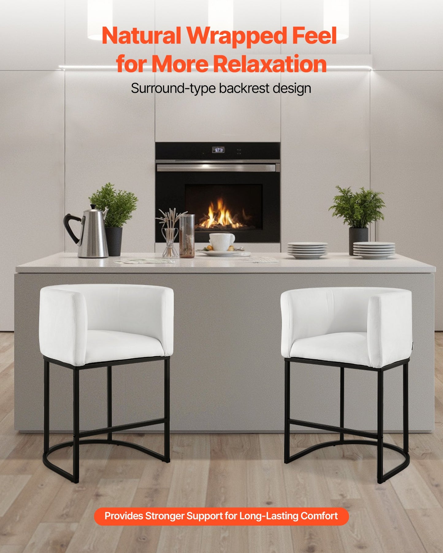 Bar Stool Set of 3, 63cm Counter Height Stools, Counter Barstool with Backrest, Arm, Metal Frame, and Footrest, Accent Fabric Bar Chair, Island Barstools for Kitchen, Dining Room, White