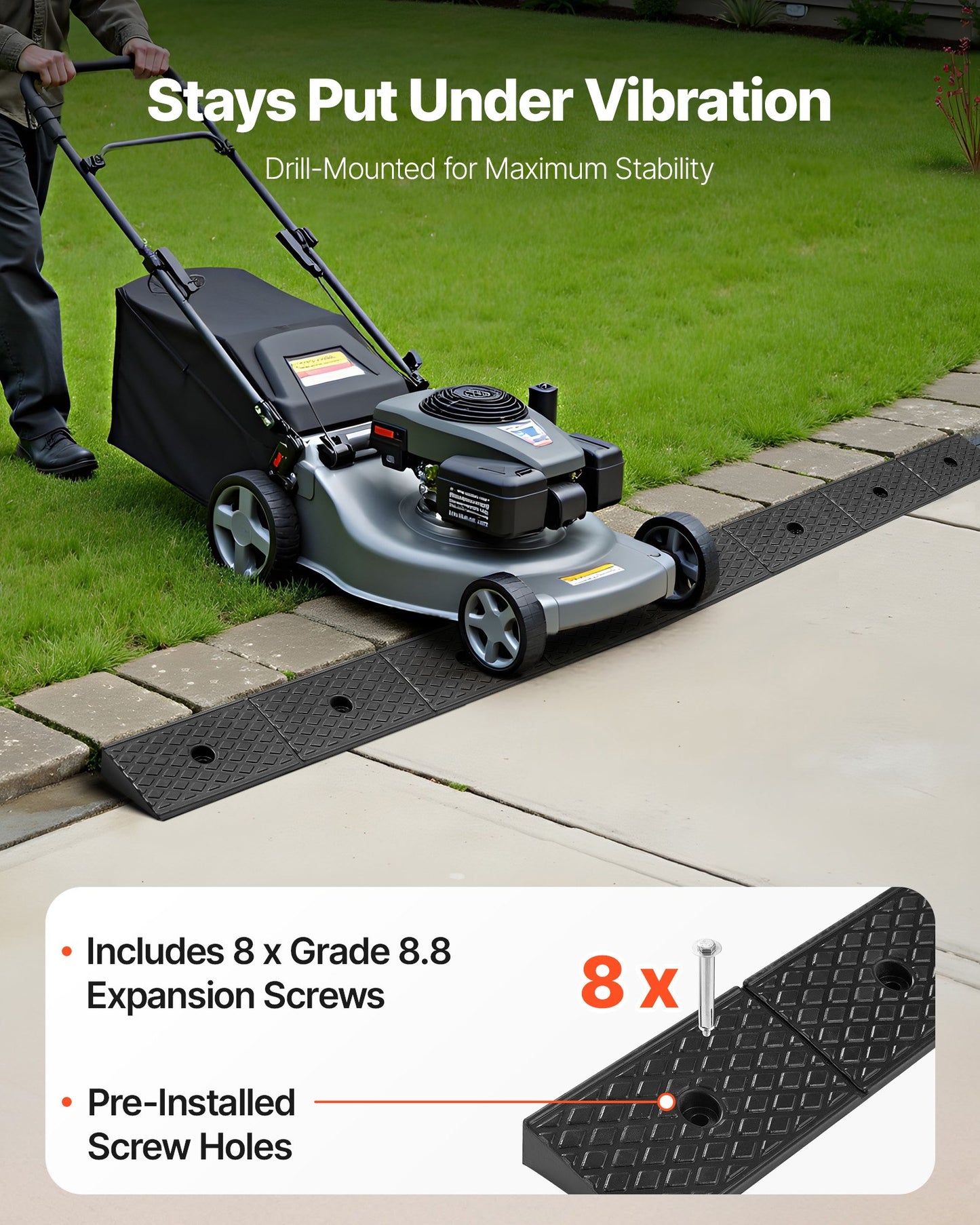 Rubber Curb Ramp, 15 Tons Load Capacity, 50.8 mm Rise Height Heavy Duty Rubber Threshold Ramp with Drainage Tank for Wheelchairs, Strollers, Motorcycles, Cars, Lawn Mowers & Trailers, 2 Pack
