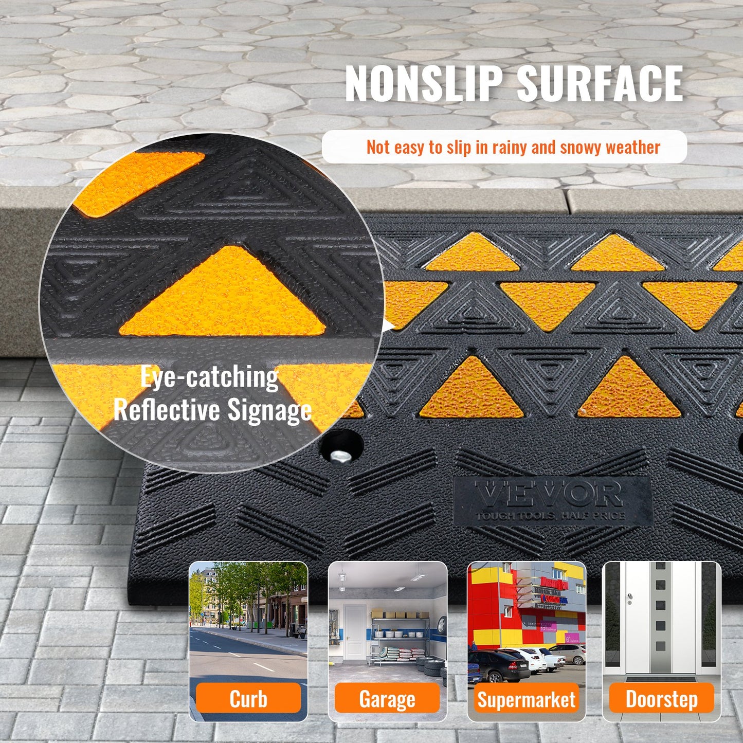 Gummiramp, 15,2 cm höjd, trottoarramp, 37 cm bredd, 49,1 cm längd, uppfartsramp för trottoarkant, 15 ton kraftig gummiramp för gaffeltruckar, lastbilar, bussar, bilar, rullstolar, cyklar