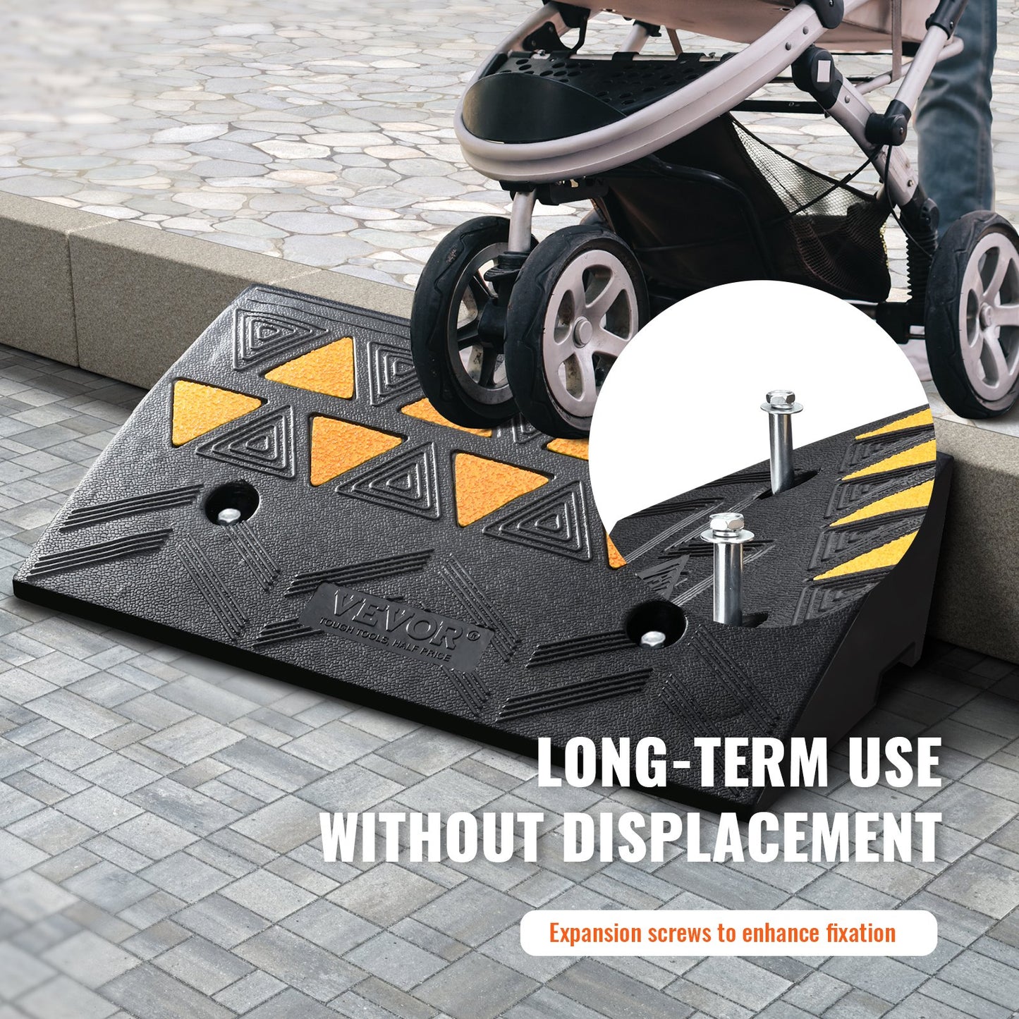 Rubber Curb Ramp 4.25" Rise Height Sidewalk Curb Ramp, 11.8" Width 19.7" Length Driveway Ramp for Curb, 15T Heavy Duty Rubber Ramp for Forklifts, Trucks, Buses, Cars, Wheelchairs, Bikes