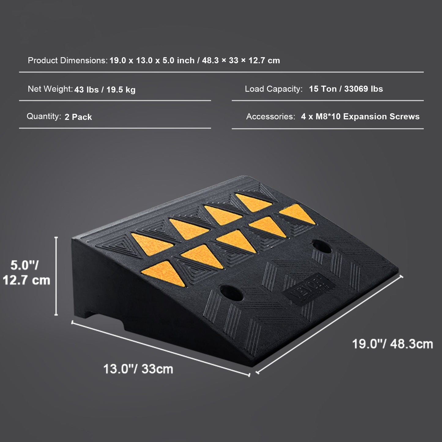 Gummirampar, 2-pack, 13 cm höjd, kraftiga tröskelramper, 15 kg/33 069 lbs kapacitet, uppfartsramper med stabilt rutnät för bilar, rullstolar, cyklar, motorcyklar