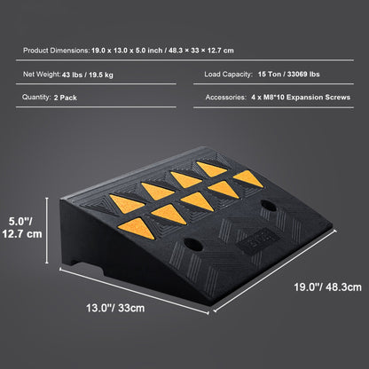 Gummirampar, 2-pack, 13 cm höjd, kraftiga tröskelramper, 15 kg/33 069 lbs kapacitet, uppfartsramper med stabilt rutnät för bilar, rullstolar, cyklar, motorcyklar