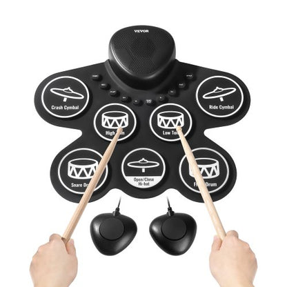 Electric Drum Set, 7 Pads, Roll-up Drum Practice Pad, Electronic Drumset with Headphone