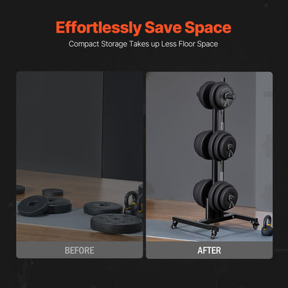 Weight Plate Rack, Vertical Weight Plate Tree for 2-Inch Weight Plates, Standard Weight Plate Tree with Wheels, 1000 lbs Load Capacity Weight Storage Holder, Home Gym Barbell Rack Storage Stand