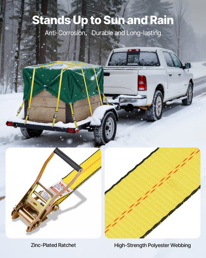 Ratchet Straps, 50.8 mm x 9.1 m, Heavy Duty Tie Down Straps with Double J Hook, 4536 kg Break Strength, Tie Down Ratcheting for Moving, Trailers, Motorcycles, Kayaks, Car Roof, 10 Pack