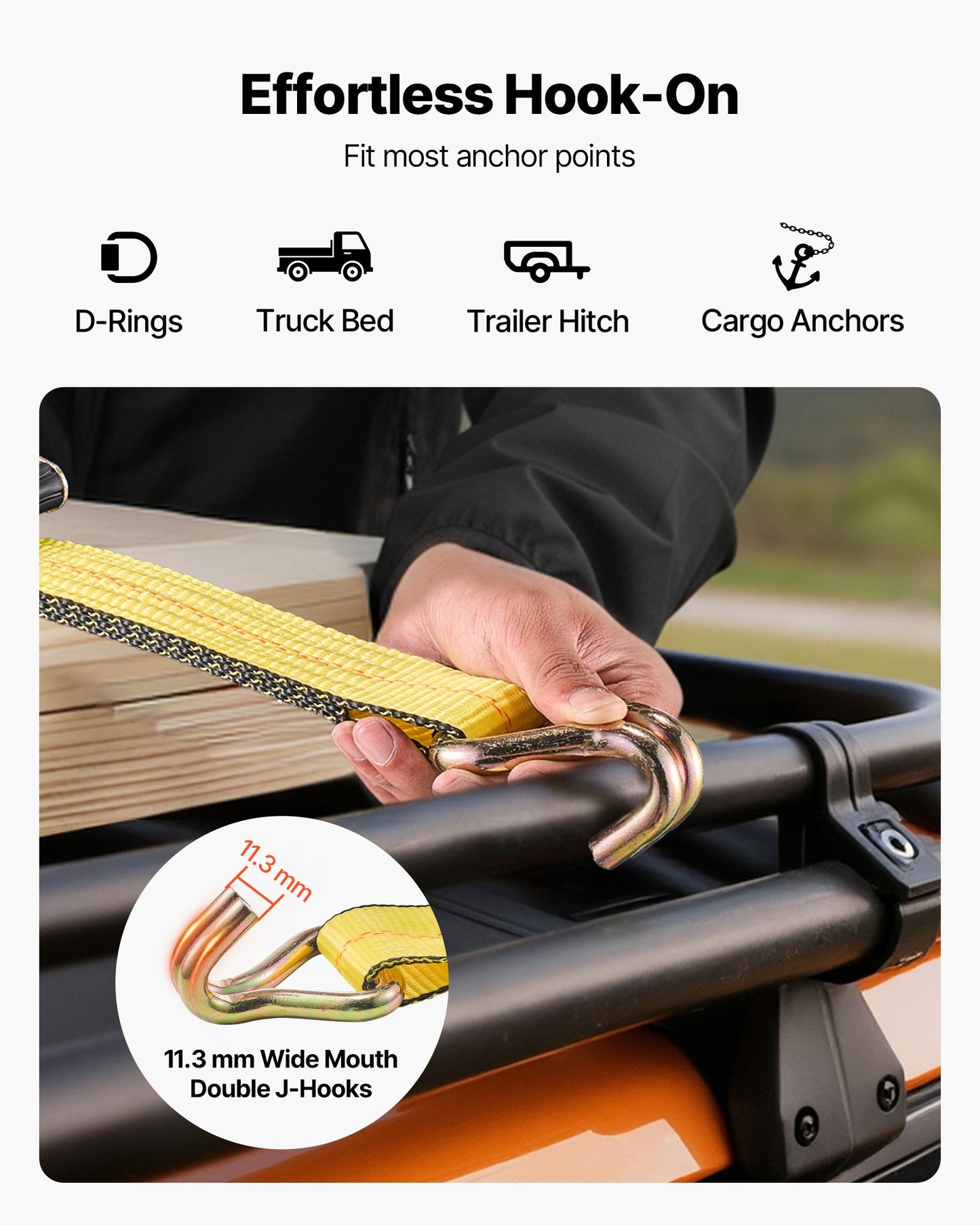 Ratchet Straps, 50.8 mm x 9.1 m, Heavy Duty Tie Down Straps with Double J Hook, 4536 kg Break Strength, Tie Down Ratcheting for Moving, Trailers, Motorcycles, Kayaks, Car Roof, 10 Pack