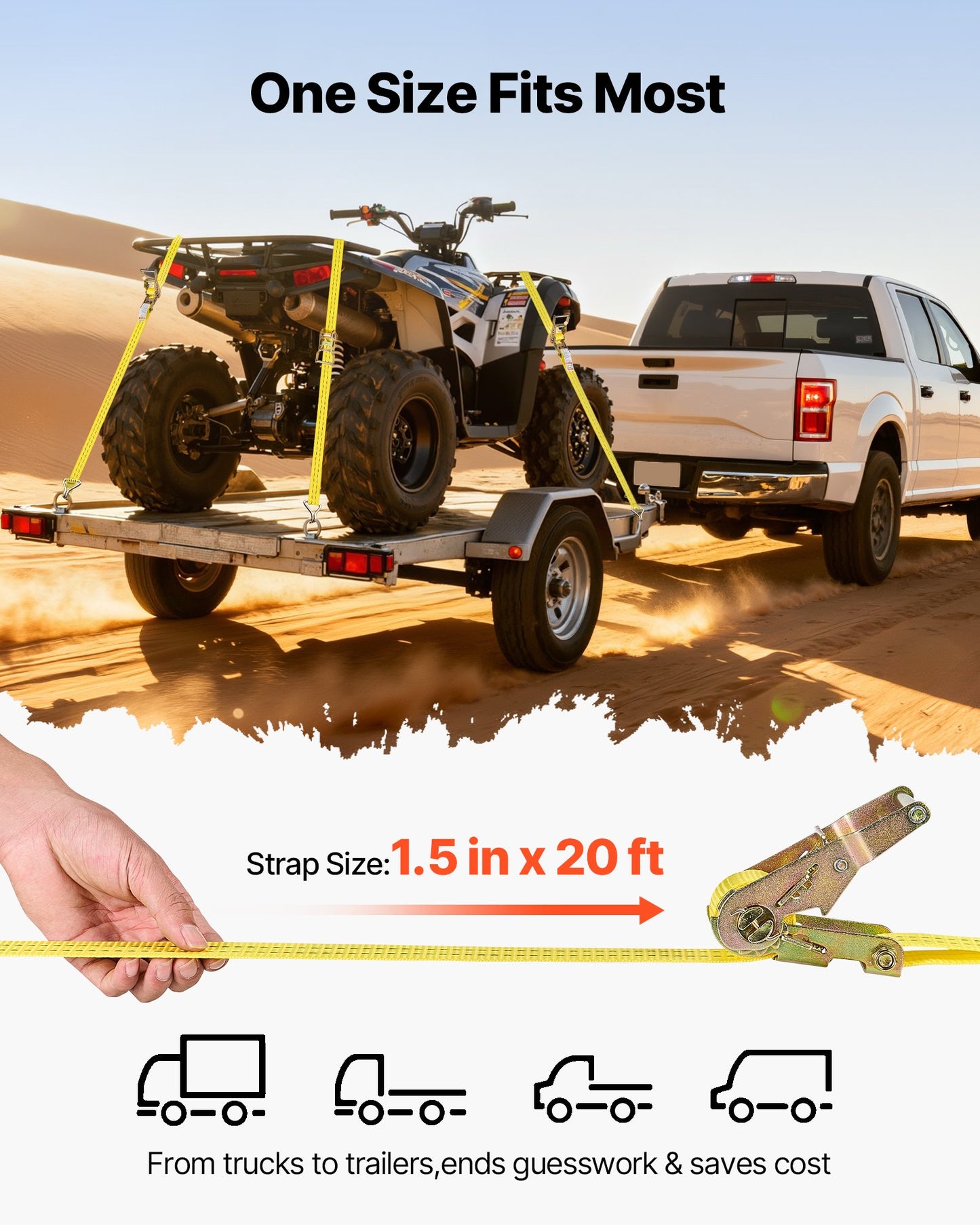 Ratchet Straps, 38.1 mm x 6.1 m, Heavy Duty Tie Down Straps with Double J Hook, 2000 kg Break Strength, Carry Bag, Tie Down Ratcheting for Moving, Trailers, Motorcycles, Kayaks, Car Roof, 4 Pack