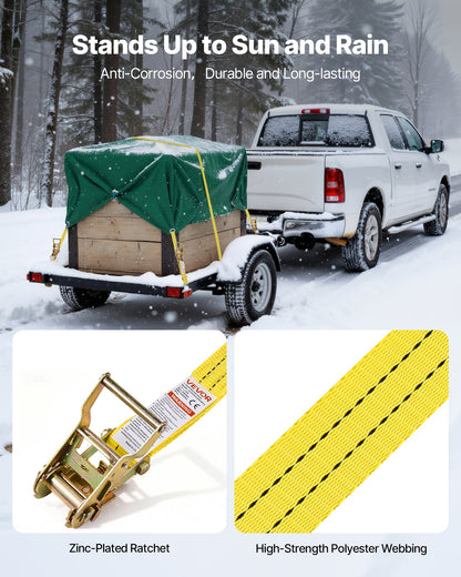 Ratchet Straps, 38.1 mm x 6.1 m, Heavy Duty Tie Down Straps with Double J Hook, 2000 kg Break Strength, Carry Bag, Tie Down Ratcheting for Moving, Trailers, Motorcycles, Kayaks, Car Roof, 4 Pack