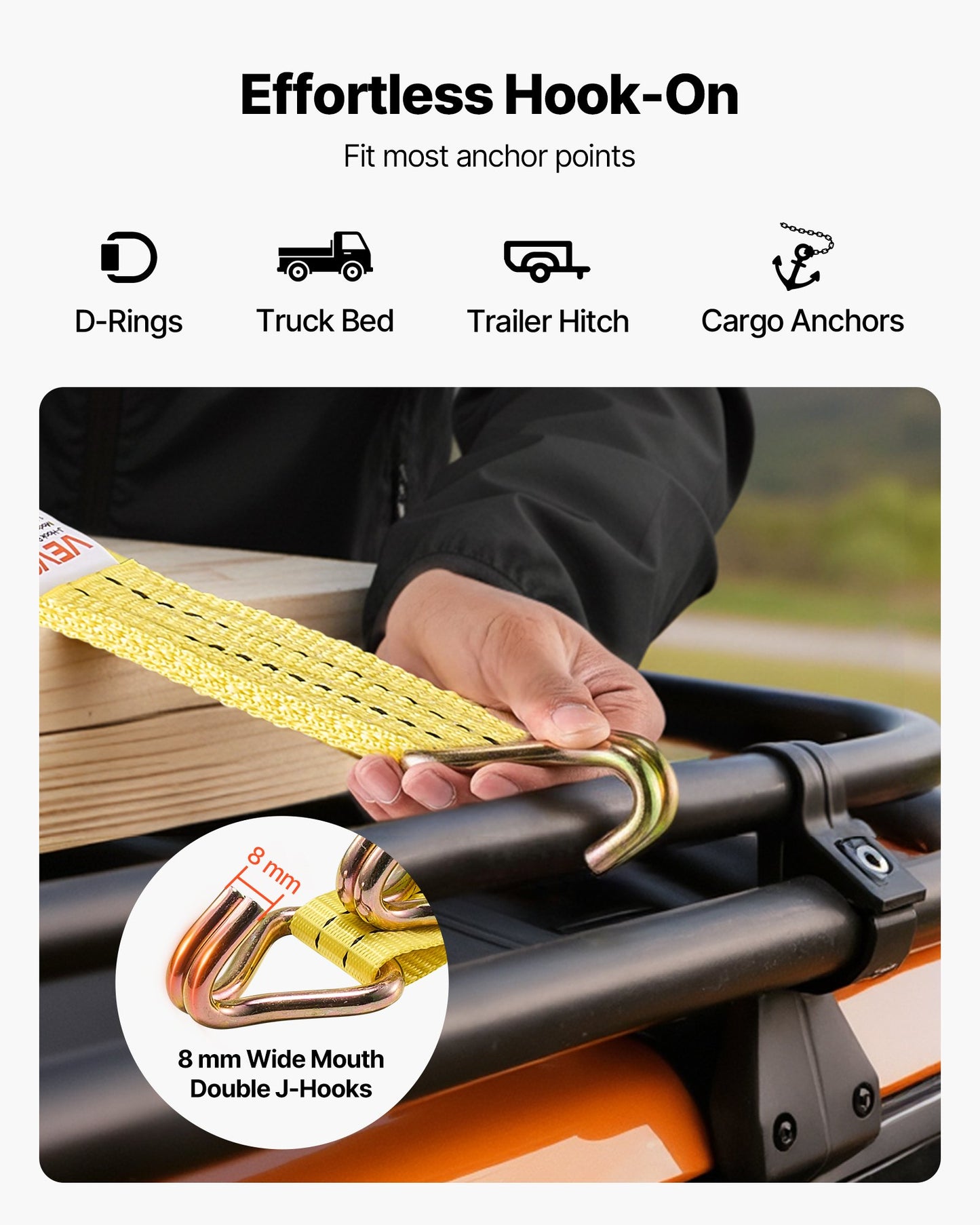 Ratchet Straps, 38.1 mm x 6.1 m, Heavy Duty Tie Down Straps with Double J Hook, 2000 kg Break Strength, Carry Bag, Tie Down Ratcheting for Moving, Trailers, Motorcycles, Kayaks, Car Roof, 4 Pack