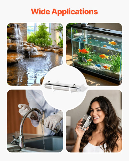 UV Water Purifier, 12W 1GPM, 220V Versatile Ultraviolet Water Purifier Filter with Stainless Steel Housing, Whole House UV Water Filter with Quartz Sleeve Fit for Shower/Drinking/Cleaning