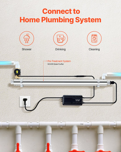 UV-vattenrenare, 55W 12GPM, 220V mångsidigt ultraviolett vattenrenarfilter med hölje i rostfritt stål, UV-vattenfilter för hela huset med kvartshylsa, lämplig för dusch/drickande/rengöring