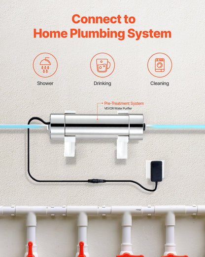 UV-vattenrenare, 8W 1GPM, 220V mångsidigt ultraviolett vattenrenarfilter med hölje i rostfritt stål, UV-vattenfilter för hela huset med kvartshylsa, lämplig för dusch/drickande/rengöring