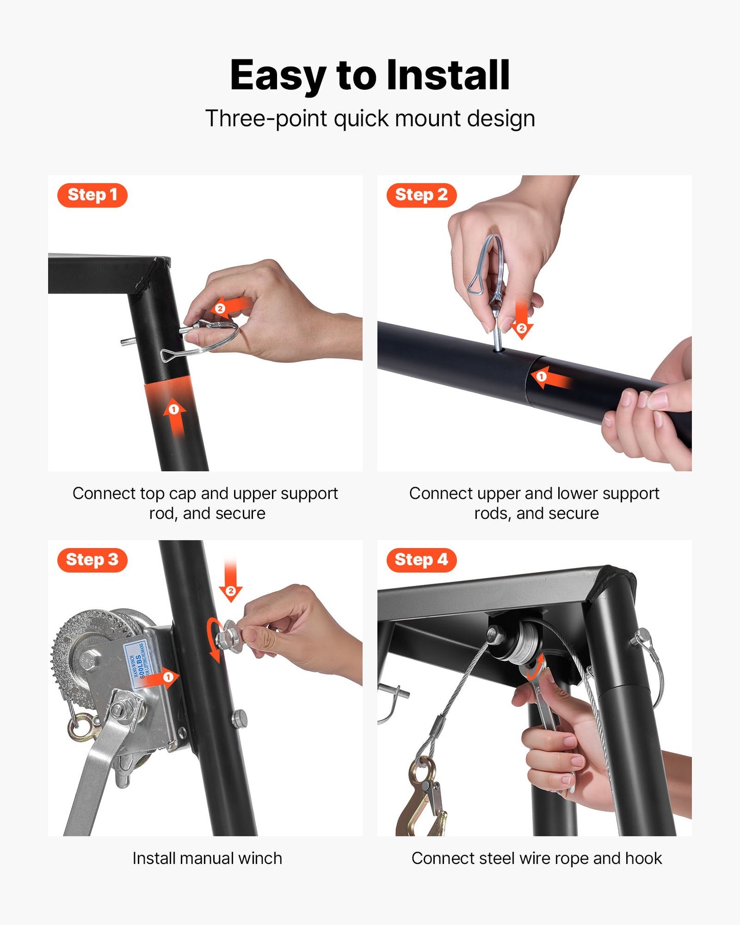 Tripod Deer Hoist, 500 lbs Load Capacity, Hunting Game Hoist Winch Lift with Gambrel & Manual Winch, Hunting Game Skinning and Cleaning Accessory for Cleaning, Skinning, and Moving, Black