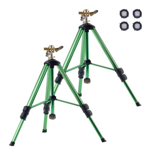 Impact Sprinkler on Tripod Base, 2 Packs, Heavy Duty Tripod Sprinklers with Brass Head & G3/4" Connector, 360 Degree Large Area Irrigation Sprinkler, Adjustable Heights Sprinkler for Yard