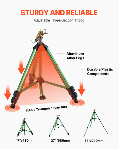 Impact Sprinkler on Tripod Base, 2 Packs, Heavy Duty Tripod Sprinklers with Brass Head & G3/4" Connector, 360 Degree Large Area Irrigation Sprinkler, Adjustable Heights Sprinkler for Yard