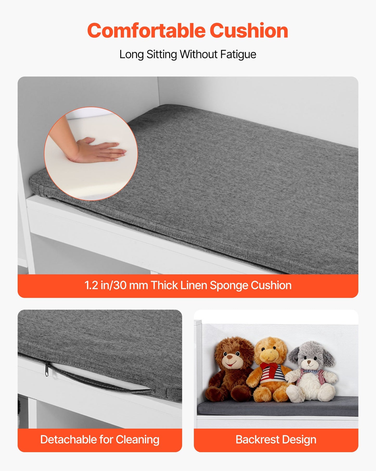 Kids Reading Nook, Wooden Storage Bench with Backrest, Kids Bookshelf & Toy Organizer, Large Toy Box Chest for Playroom, Living Room or Entryway, Easy Assembly, 1700 x 400 x 800 mm, White