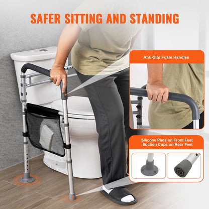 Toilet Safety Rail, 300 LBS Foldable Toilet Seat with Non-Slip Handles, Portable Versatile Toilet Handrails with Reinforced Aluminum Alloy Tube, Fit for Seniors, Pregnant Women & the Injured