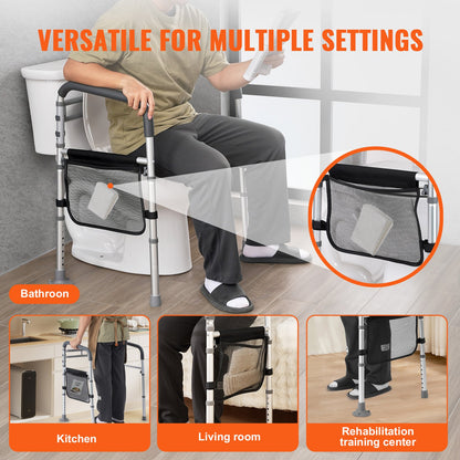 Toilet Safety Rail, 300 LBS Foldable Toilet Seat with Non-Slip Handles, Portable Versatile Toilet Handrails with Reinforced Aluminum Alloy Tube, Fit for Seniors, Pregnant Women & the Injured